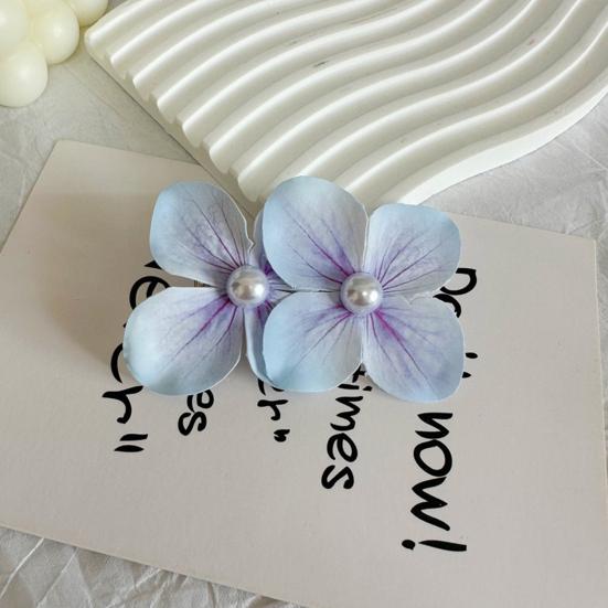 2 Stück Sommer-Haarnadel Farbverlauf Hortensie Doppelblüten-Design Imitation Perlenverzierung Haarspange Pony Seitenhaar Sommer-Haarschmuck