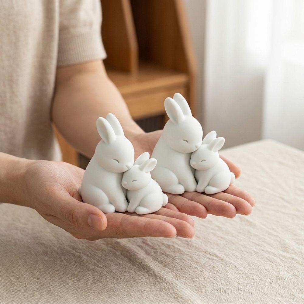 3D Printed Mother and Child Bunny Figurine Fade-Resistant Cuddling Bunny Statue Home Desk Decor