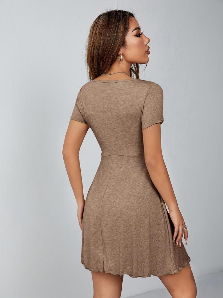 French Style V-neck Bow Dress - Slimming & Waist-Cinching Summer Design