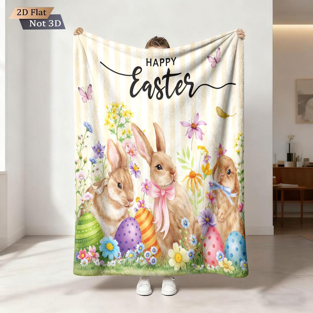 Easter Bunny Printed Cozy Fluffy Flannel Blanket for Home Living Sofa Chair Room Bedroom Decor for Family Birthday Gift