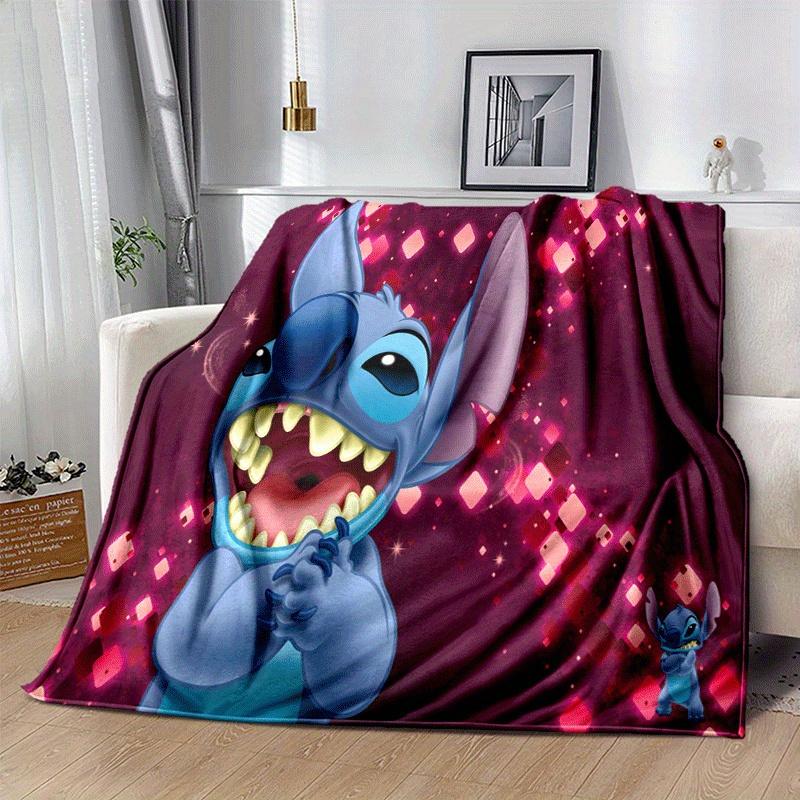 1pc Stitch Printing Blanket for All Season, Unisex Cartoon Blanket, Office Blanket, Lunch Rest Blanket, Camping