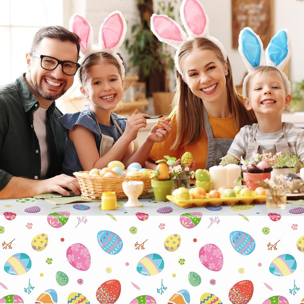 2 Pack Easter Tablecloth - Colorful Easter Eggs Table Cloth, Plastic Disposable Rectangle Spring Easters Egg Table Cover for Easters Tables