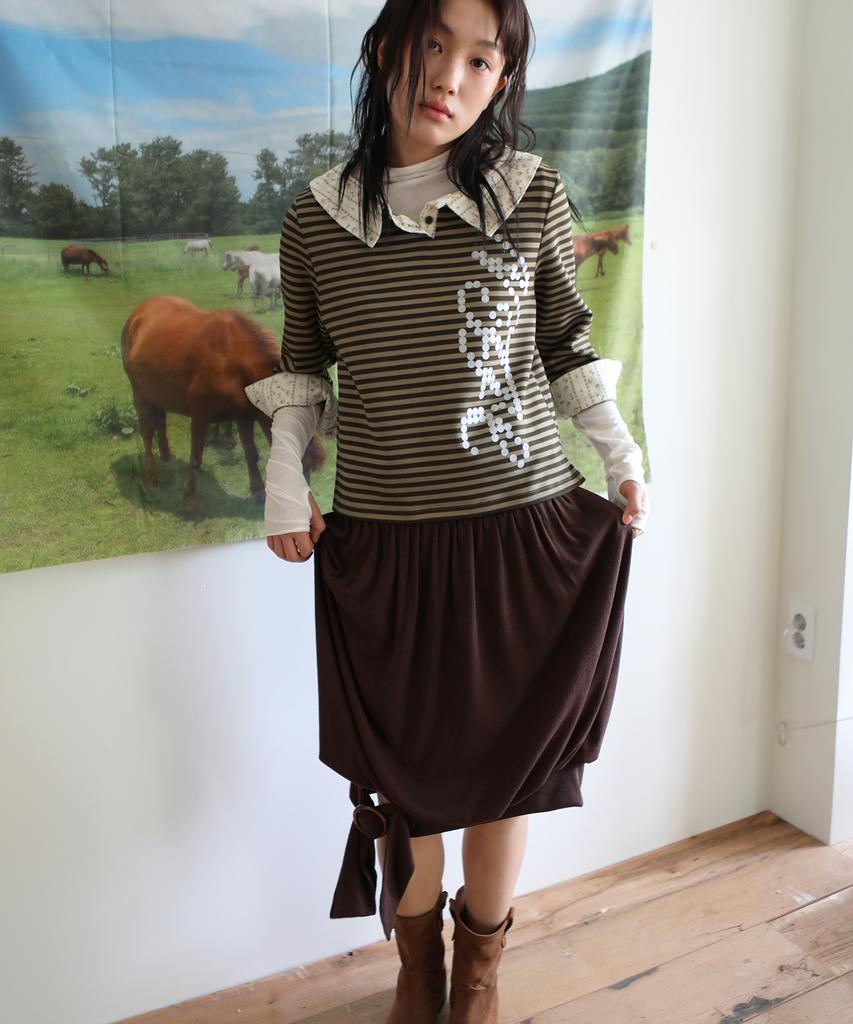 Nofficial Noffice Balloon Knit Belt Skirt Choco