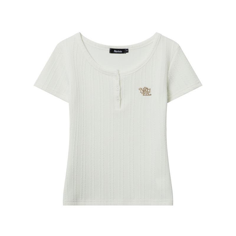 HeyHenry Women s Slim Fit Summer Embroidered Button-Up Tee Small абрикосовый