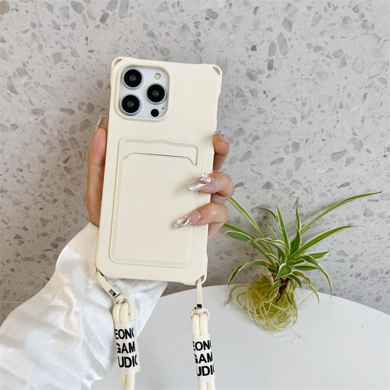 Candy Color Slot pentru card TPU Husă moale pentru telefon pentru iPhone 16 Pro Max 15 14 Pro 13 12 11 Snur mată, antișoc, protecție pentru lentile