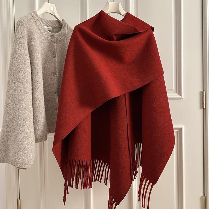 Damen Winter Warmer Gestrickter Schal Mit Fransen Schlitzdesign Dicker Umhang-Stil Wickel Reisefotografie