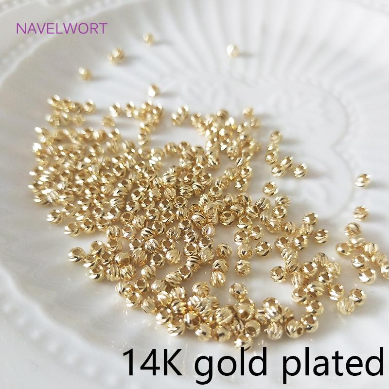 14K/18K Gold Plated Diamond-Cut Beads For Jewelry Making,Brass Metal Bulk Round Spacer Beads DIY Jewelry Supplies Wholesale