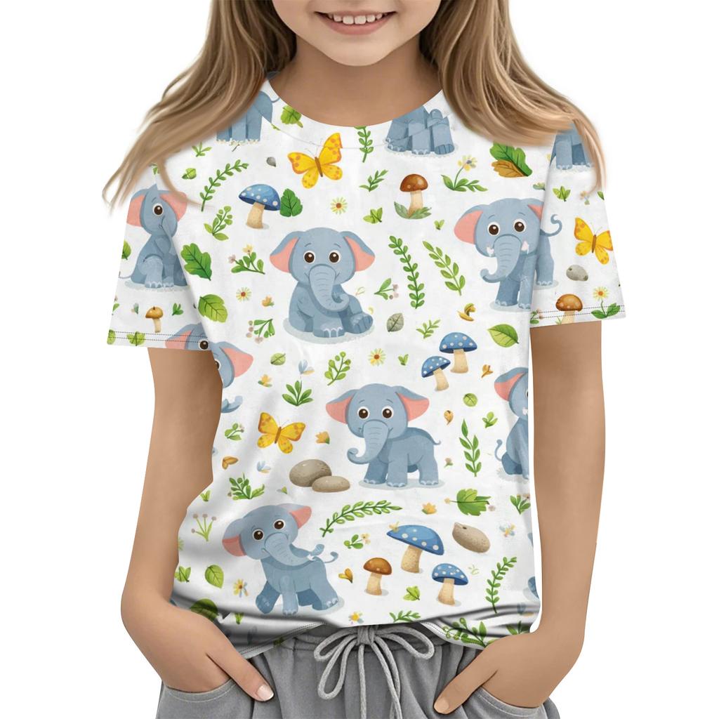Children's Printed Round Neck Short Sleeved Casual T-shirt