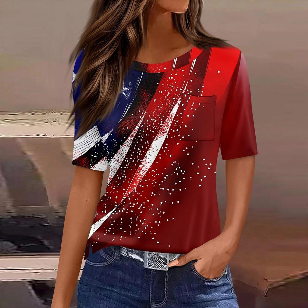 T Shirts For Women Round Neck Dressy Casual Blouses Printing Short Sleeve Summer Tops Loose Fit