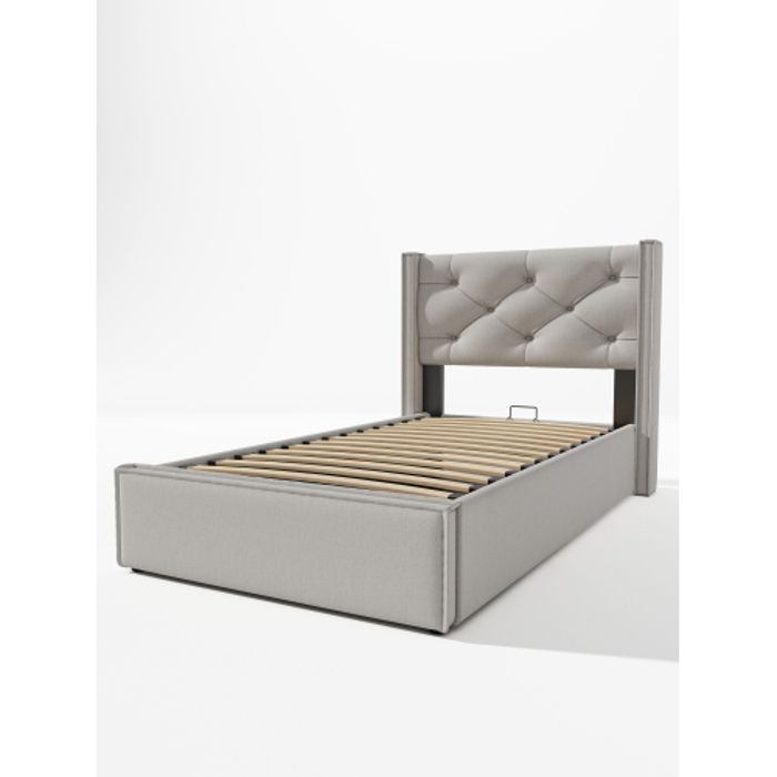 Lit Simple Hydraulique - MUVOE - 90x200cm - Métal - Coton - Vintage