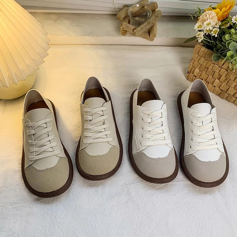 Women Sneakers Wide Toe Tie Casual Flat Shoes Round Head Color Block Sneakers Women Trends 2025  Running Shoes