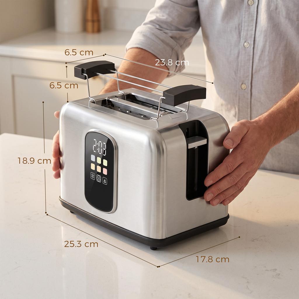 2 Slice Smart Toaster with Touch Screen & LED Countdown, Toaster with Warming Rack, 6 Browning Levels, Memory Function