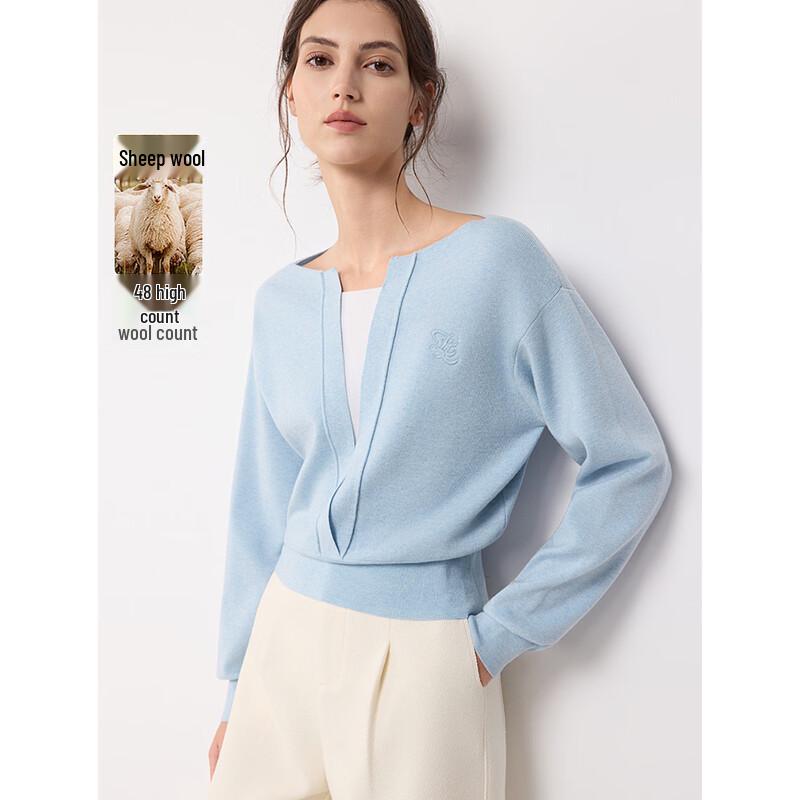 ELLE Women s Lamb Wool Waist-Cinching Knit Sweater M