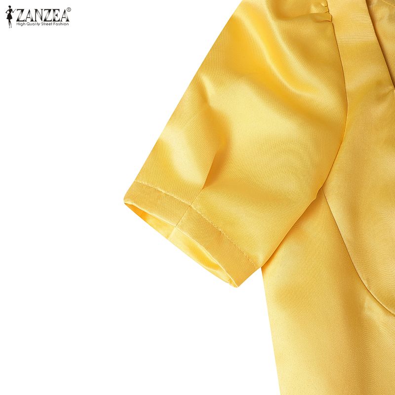 ZANZEA Damska swobodna sukienka z kwadratowym kołnierzykiem i krótkim rękawem na lato