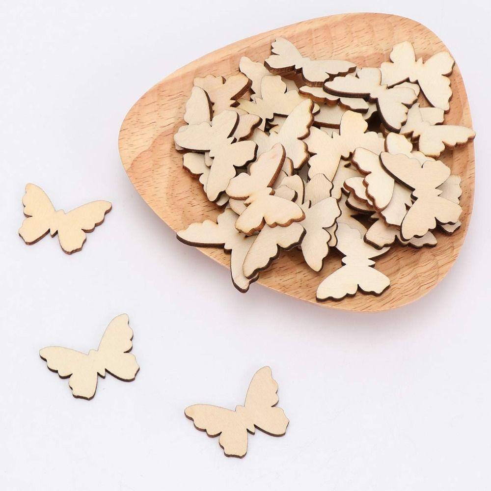 100 шт. Дерев'яні вирізки у формі метеликів Необроблене порожнє дерево Необроблені дерев'яні вирізки Домашня вечірка