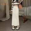 Women Maxi Skirt Elastic High Waist Hip Wrapped Long Skirt Solid Color Casual Knitting Skirt Daily Wear