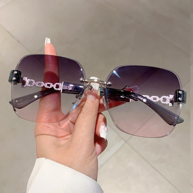 Gradient Tea Trendy Women Sunglasses Oversize Rimless Retro Shades for Decoration Driving UV Protection Sun Glasses