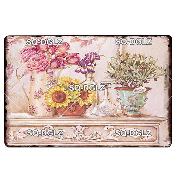 Placă de afiș din metal cu flori, placă de metal vintage, placă de tablă, decor de perete pentru hambar, cameră, bucătărie, garaj, pictură de fier