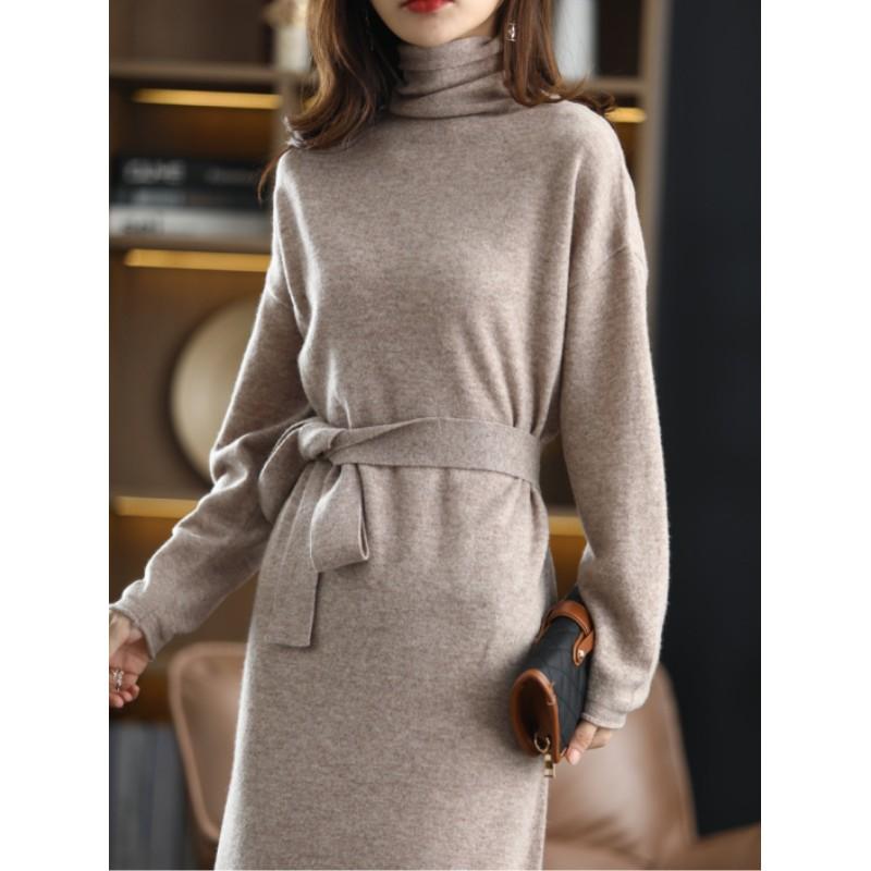 Women's Autumn and Winter Slim Simple Bottoming Dress Spring Solid Color Beautiful Temperament Dresses