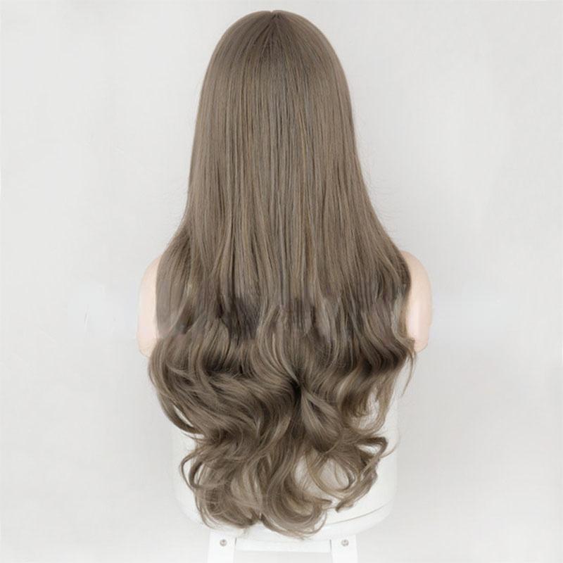 MERISIHAIR Modische lange gewellte Haarperücke mit Pony, lange blonde Perücke aus Kunstfaser für Frauen