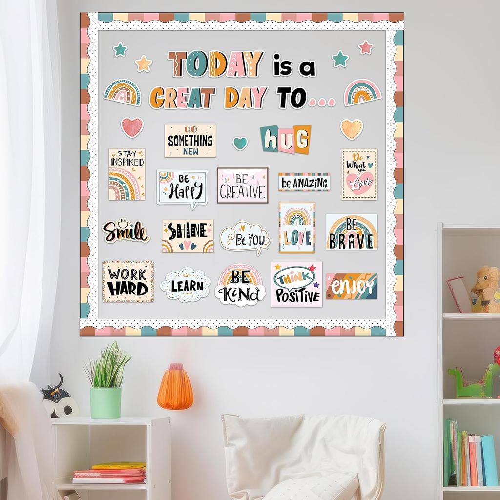 Today Is A Great Day Bulletin Board Set Boho Rainbow Inspiration Classroom Decor for Teachers Positive Affirmations Accents Motivational Cutouts for