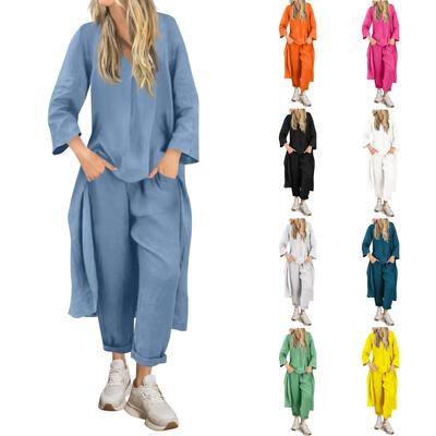 2 Piece Sets For Women Summer Loose Top Solid Color Long Pants Vacation Outfits