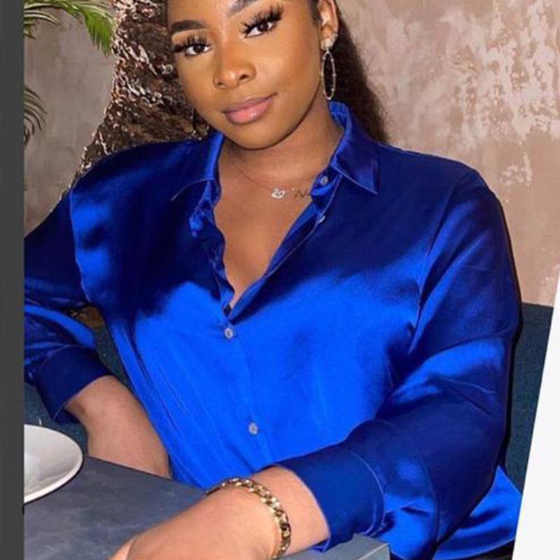 Spring and Autumn Women's Shirt Blouse Single Breasted Tide Solid Color Long Sleeve Tops