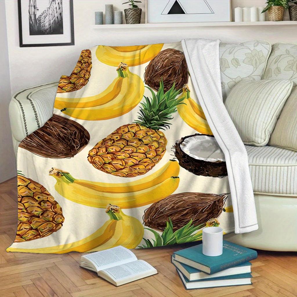 Tropical fruit-themed pattern Flannel printed blanket suitable for all seasons suitable for living room office sofa and travel