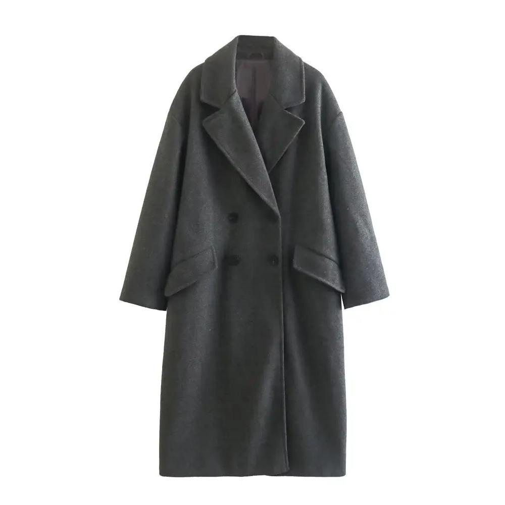 Gabardina larga de lana con botones y doble botonadura, versátil, informal, para otoño e invierno, nueva moda para mujer