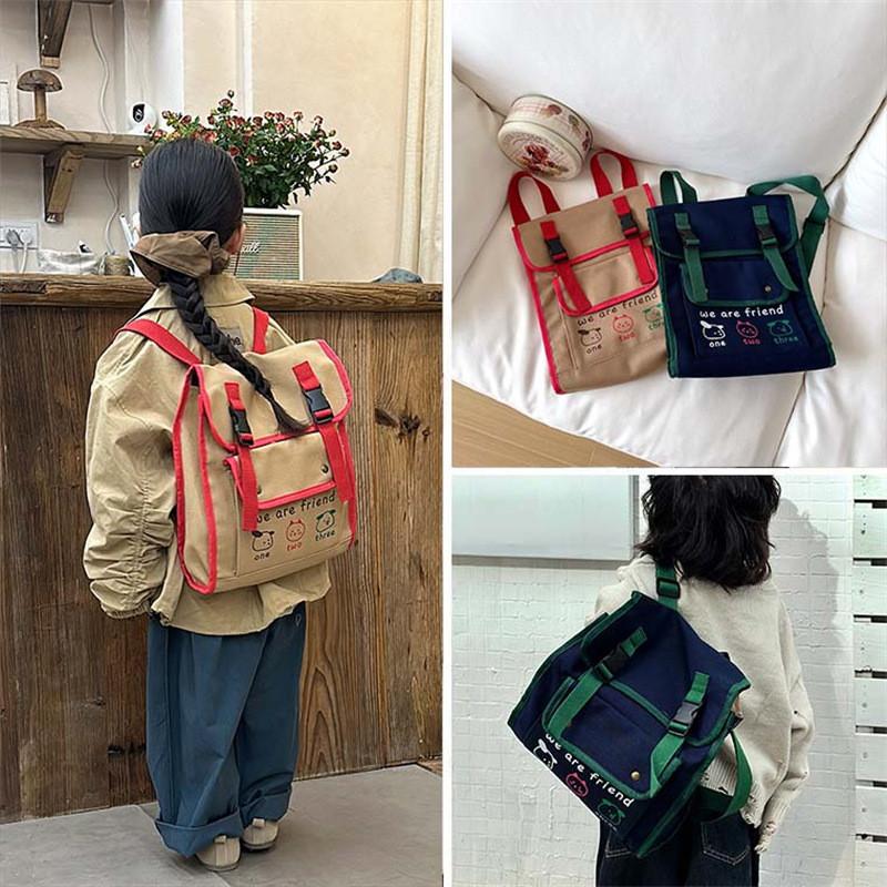 Trendy Children's Colorful Flap Canvas Backpack Casual And Cute Design For Kids