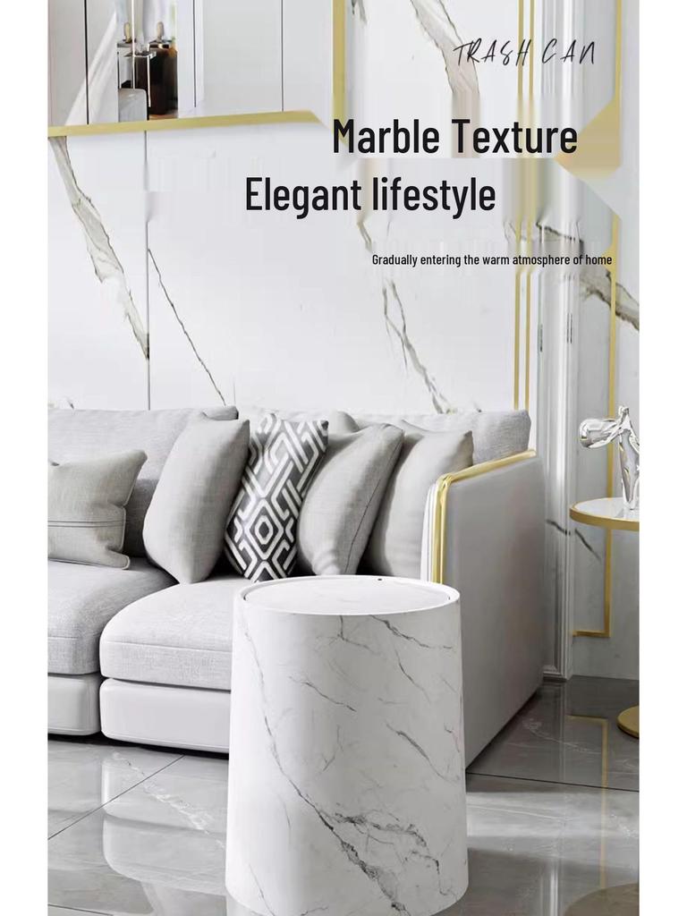 High-Capacity Marble Pattern Flip-Top Trash Can for Kitchen, Living Room, or Bathroom - 2024 Edition