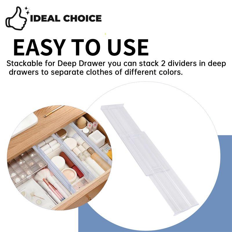 J1UL1N Drawer Dividers 8 Pack, Adjustable 3.2 Inch High Expandable From 11-20.6 Inch Kitchen Drawer Organizer, Clear Plastic