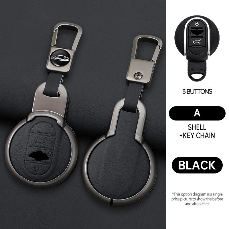 For Bmw Mini Cooper One Fun F54 F55 F56 R56 R57 R58 R59 R60 R61 Car Zinc Alloy Leather Key Case Holder Cover Keychain Accessorie