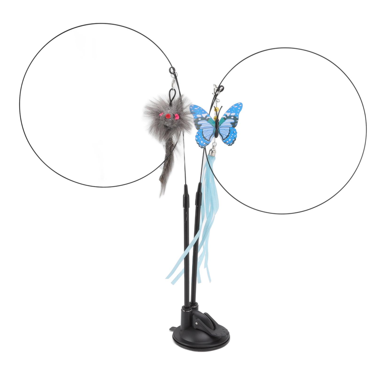 

Suction Cat Feather Wand Toy Double End Removable Steel Wire Interactive Cat Teaser Stick Toy for Indoor Type 1