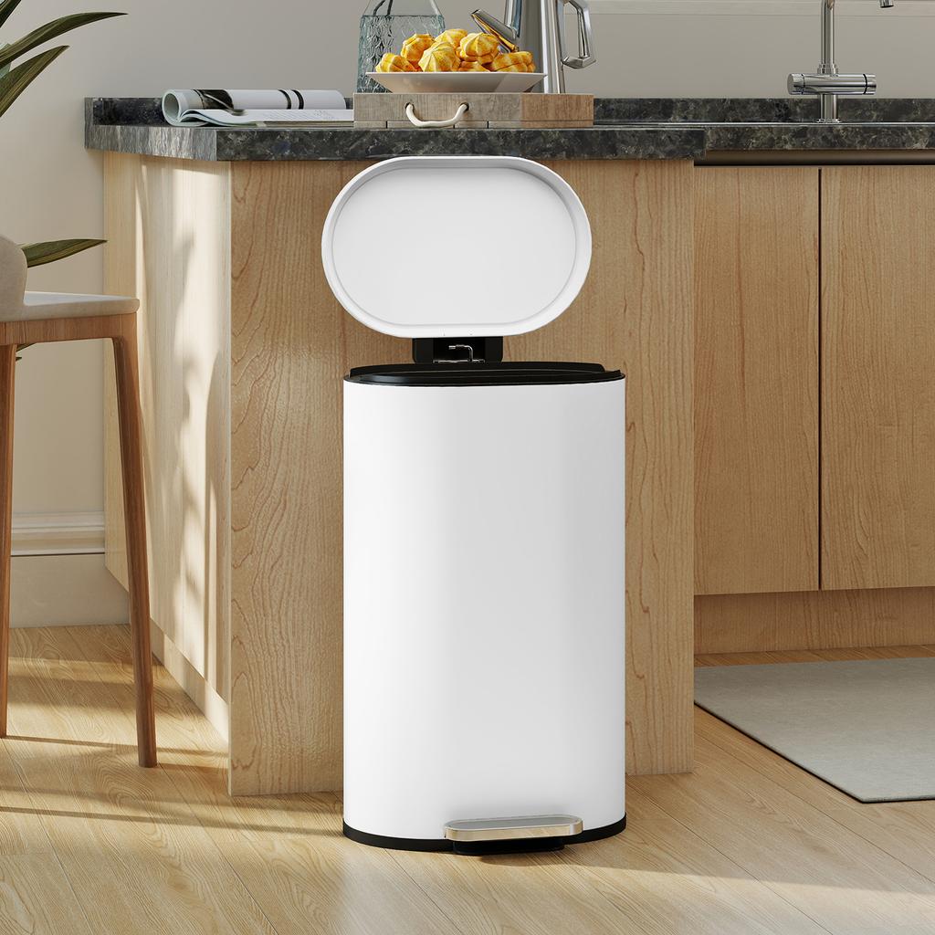 Kitchen Bin, 30 L, Pedal, Removable Inner Bucket, Soft-Close Lid, 36.5 x 31 x 61 cm, White