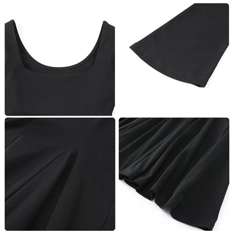 Black slim-fit square-neck French-style fishtail dress with inner slip dress for women, spring and autumn 2026 new model dress