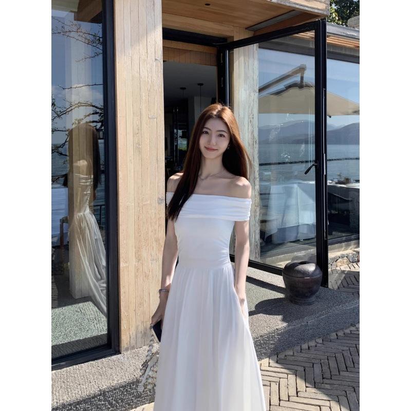 Two Wear Black One-word Shoulder Dress, Women's High-end Temperament Off-the-shoulder Waist Long Dress, Tube Top Skirt