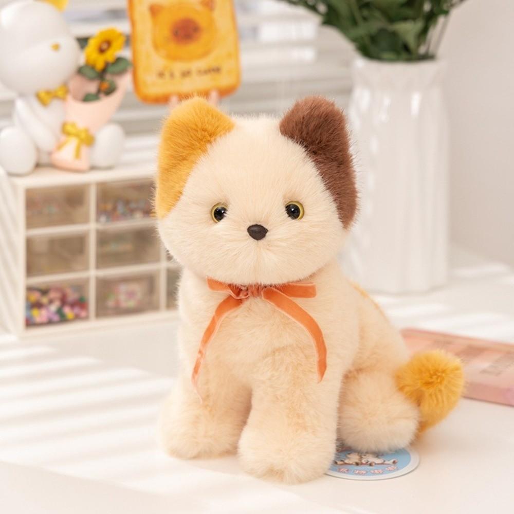 Fluffy Simulated Cat Plush Toys Sitting Pose Cat Doll Delicate Lifelike Kitten