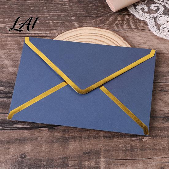 Stiff Double Offset Paper 5Pcs Western Style Envelopes with Gold Foil Trim Invitation Elegant Handwritten Letter Holders for Wedding Greeting Cards,