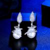 French Texture Light Luxury Geometric Lines Pearl Earrings Slightly Inlaid Zircon Design Earrings Autumn And Winter