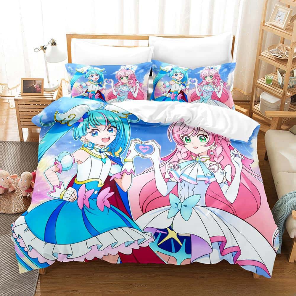 3D Kawaii Anime Hirogaru Sky! Pretty Cure Bedding Set Single Twin Full Queen King Size Bed Set Adult Kid Bedroom Duvetcover Sets