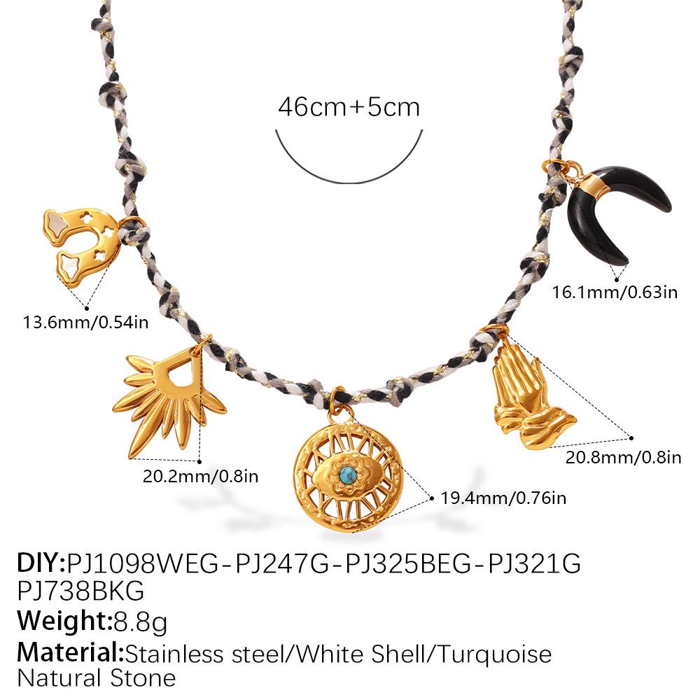 European-American Geometric Woven Rope Jewelry Set: Natural Stone Bracelet & Necklace