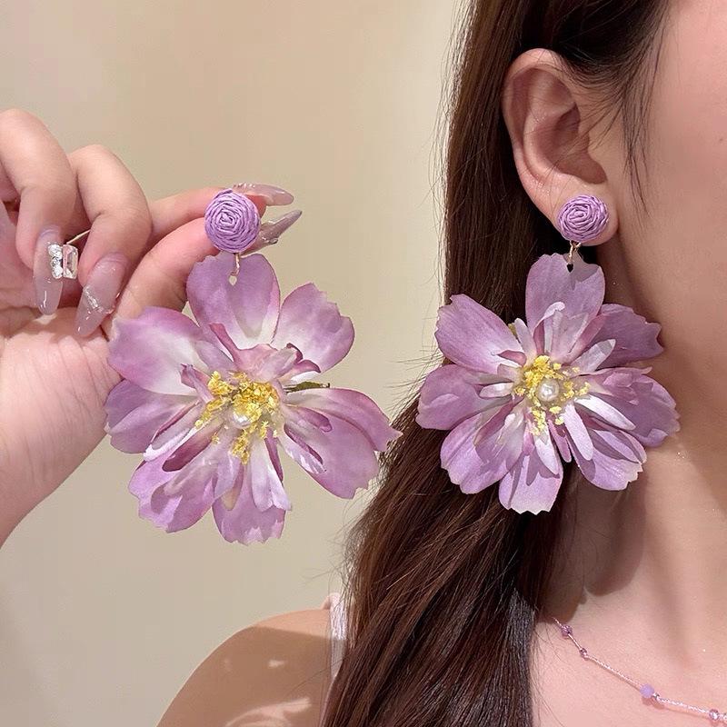 Böhmische Ethnische Gelbe Große Blume Ohrstecker - Übertriebenes Design für Vielseitigen Urlaubsstil
