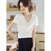 Mohan Yimei Women's V-Neck Short Sleeve Button-Detail Shirt