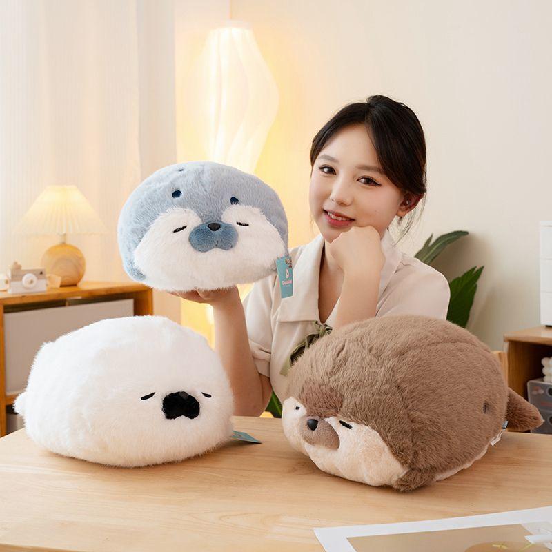 Practical Home Decor Unisex Kids Blue/Brown New Cute Seal Plush Pillow Lifelike Simulation Stuffed Sea Otter Soft Doll Animal Toy Kawaii Cartoon Otter Kid Gift