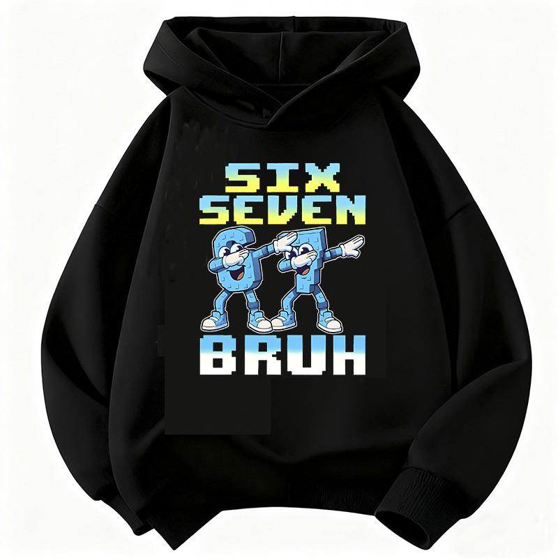 Lustiges Sechs Sieben Italienisches Brainrot 67 Zahlen Grafikdruck Hoodie Junge/Mädchen Langarm Kinder Bequemes Sweatshirt.