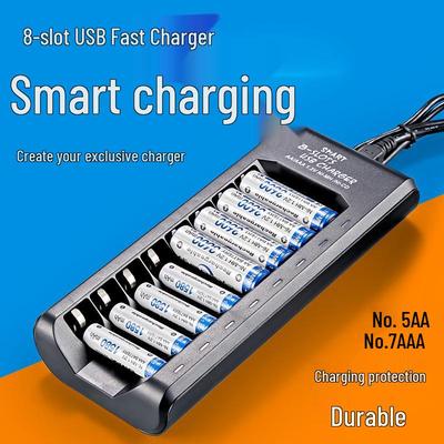 8-Fach USB-Ladegerät für 1,2V Ni-MH AA/AAA-Batterien mit unabhängiger Ladung und Auto-Off-Funktion