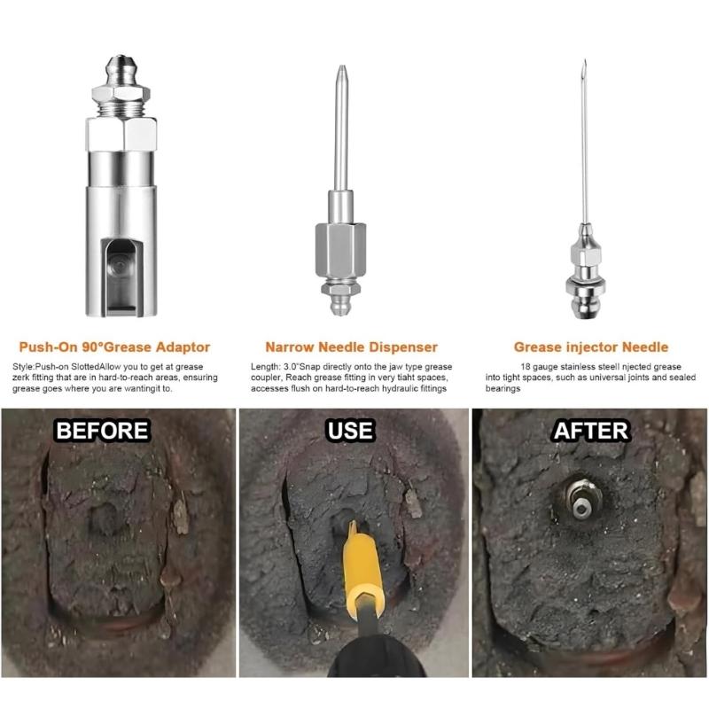 Grease Guns Needle Nozzle Couplers Adapter Lubrication Tool with Double Handle for Hard To Reach Fittings Repair Shops