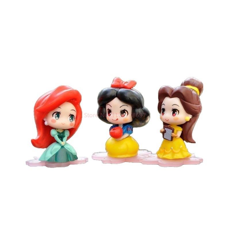 9Pcs Q Version Cute Princess Figures 5-5.5Cm Height Desktop Ornament Snow White Kids Birthday Collectible Gift Toy Anime Model