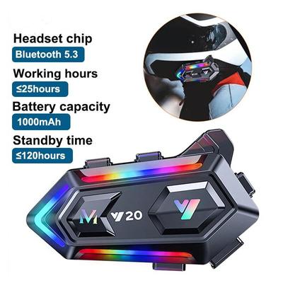 Motocyklová helma Y20 Bluetooth 5.3 Headset s oslnivým RGB světlem Hands-free Vodotěsná Redukce hluku Bezdrátová Motocyklová sluchátka